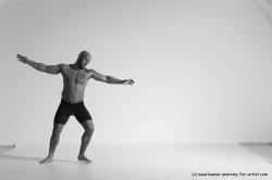 Underwear Gymnastic poses Man Black Muscular Bald Dancing Dynamic poses Academic